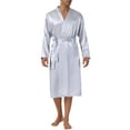 thumbnail image 4 of INSPIRE CHIC Men's Nightdress Satin Robe Long Sleeve Tied Sleepwear Bathrobe 2XL Silver, 4 of 6