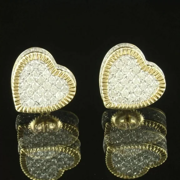 2 Ct Round Cut Lab Created Diamond Heart Stud Earrings 14K Yellow Gold Finish