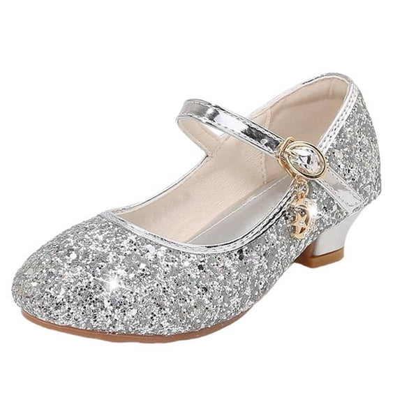 Owordtank Girls Sparkly Sequin Princess Shoes Rhinestone Flower Girl Wedding Party Low Heel Shoes