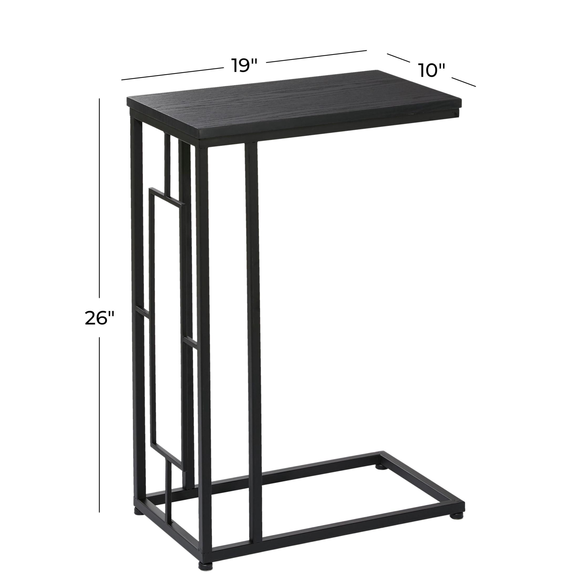 DecMode 10" x 26" Dark Brown Metal C-Shaped Accent Table with Black Metal Base, 1-Piece