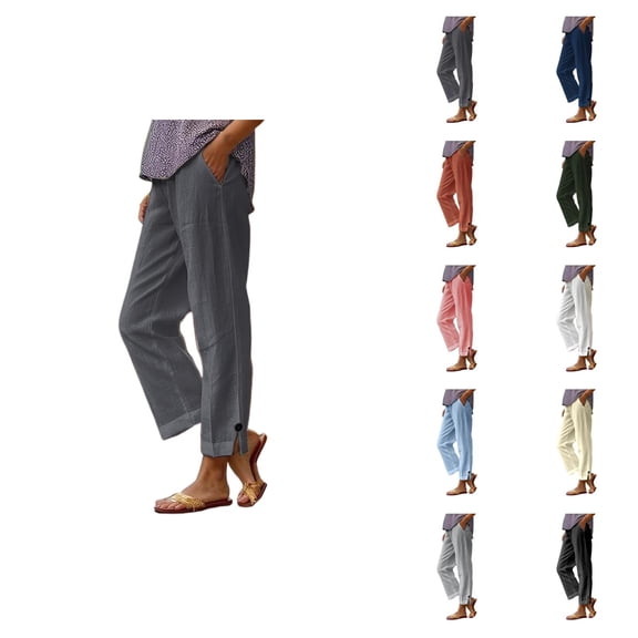 Cotton Linen Pants Women 2026 Summer Elastic Waist Straight Leg Loose Casual Lounge Pants with Pockets