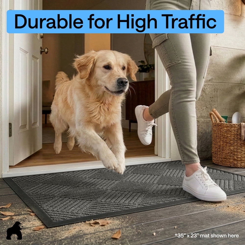 GORILLA GRIP Outside Doormat, WeatherMax Waterproof Indoor Outdoor Door Mat, 29x17 Gray Diamond