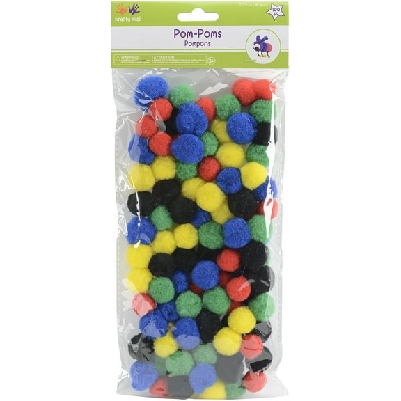 Krafty Kids Pom-Poms .75" 100/Pkg-Primary