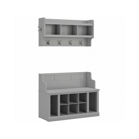 Woodland Entryway Bench with Shelves and Coat Rack in Gray - Engineered Wood