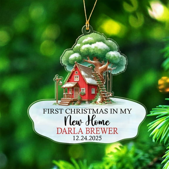 First Christmas in New Home Ornament Gift - Name & Date Xmas Ornament for Housewarming 2025 - My New Home Shaped for Men Women