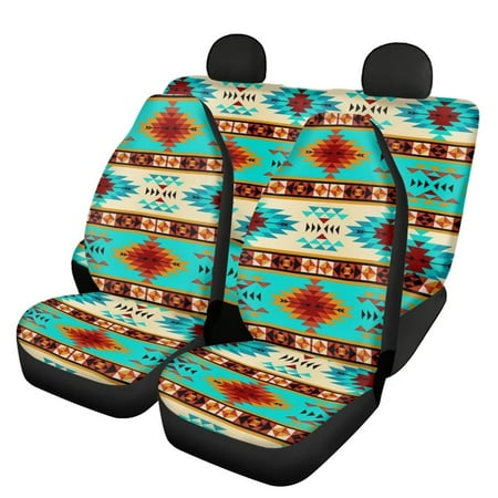 STUOARTE 4 Pack Car Seat Covers Full Set Aztec Native Gemoetric Front Seat Covers Bench Back Seat Fit Most Car Easy to Install Automotive Seat Covers Accessories Decor