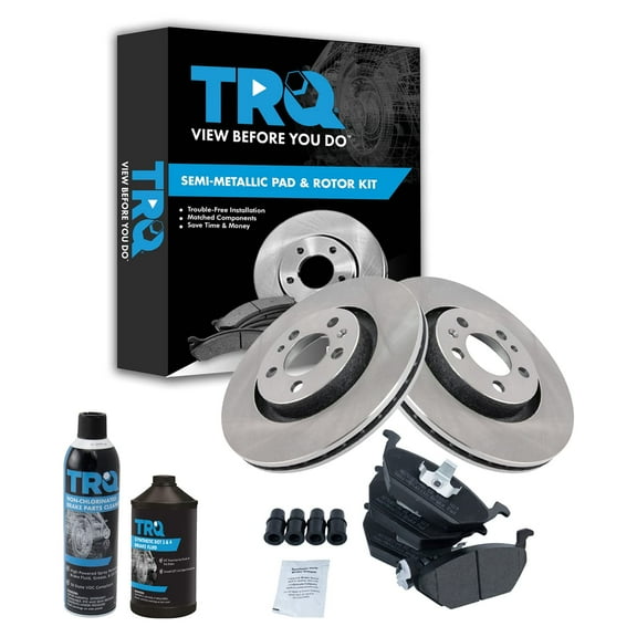 TRQ Rotor & Brake Pad Semi Metallic Front Pair Kit w/Fluids for VW Beetle Golf BKA17353 Fits select: 2000-2005 VOLKSWAGEN JETTA, 2000-2006 VOLKSWAGEN NEW BEETLE