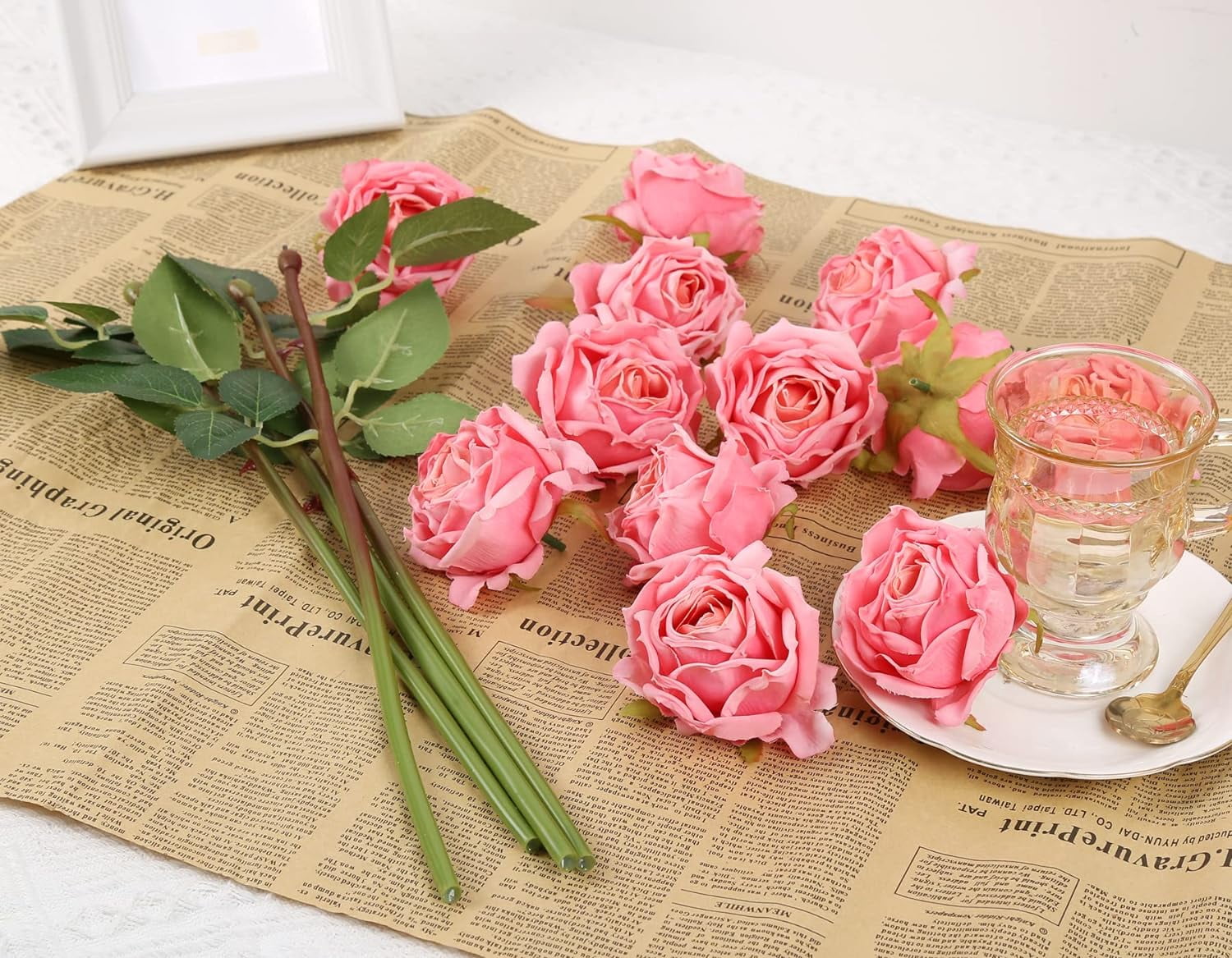 Pink Roses Artificial Flowers Pink Fake Roses Dried Silk Flowers with Single Stems Faux Roses Realistic Pink Flower Centerpieces for Tables Wedding Bouquet Floral Arrangements (Pink)