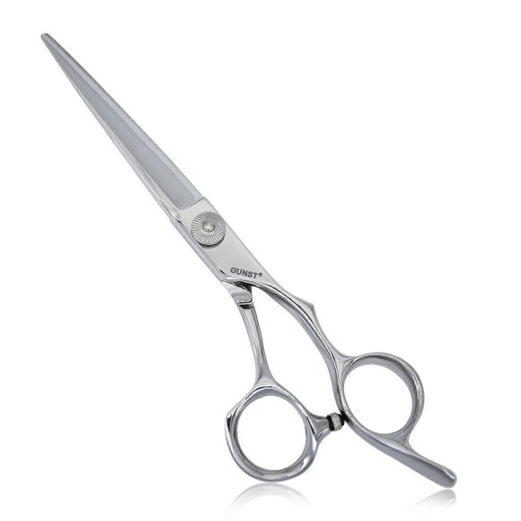 Tijeras de peluquería profesionales de 6,5 pulgadas con cuchillas de corte de precisión y mango ergonómico desplazado.