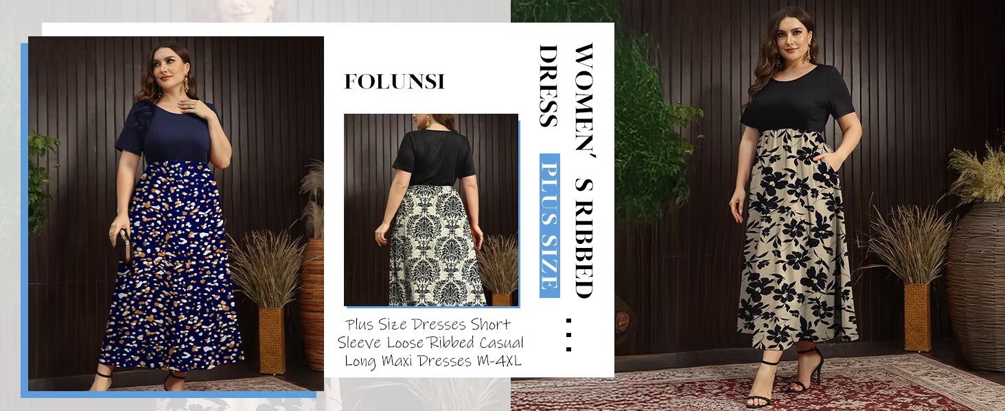 FOLUNSI Women's Plus Size Maxi Dress with Short Sleeves photo 4