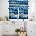 thumbnail image 3 of Abstract Watercolor Art Kitchen Curtains Valances and Tiers Set of 3 Gold Blue Waves Graffiti Art Tier Curtains and Valance with Rod Pocket for Small Windows, 27.5"x36", 3 of 9