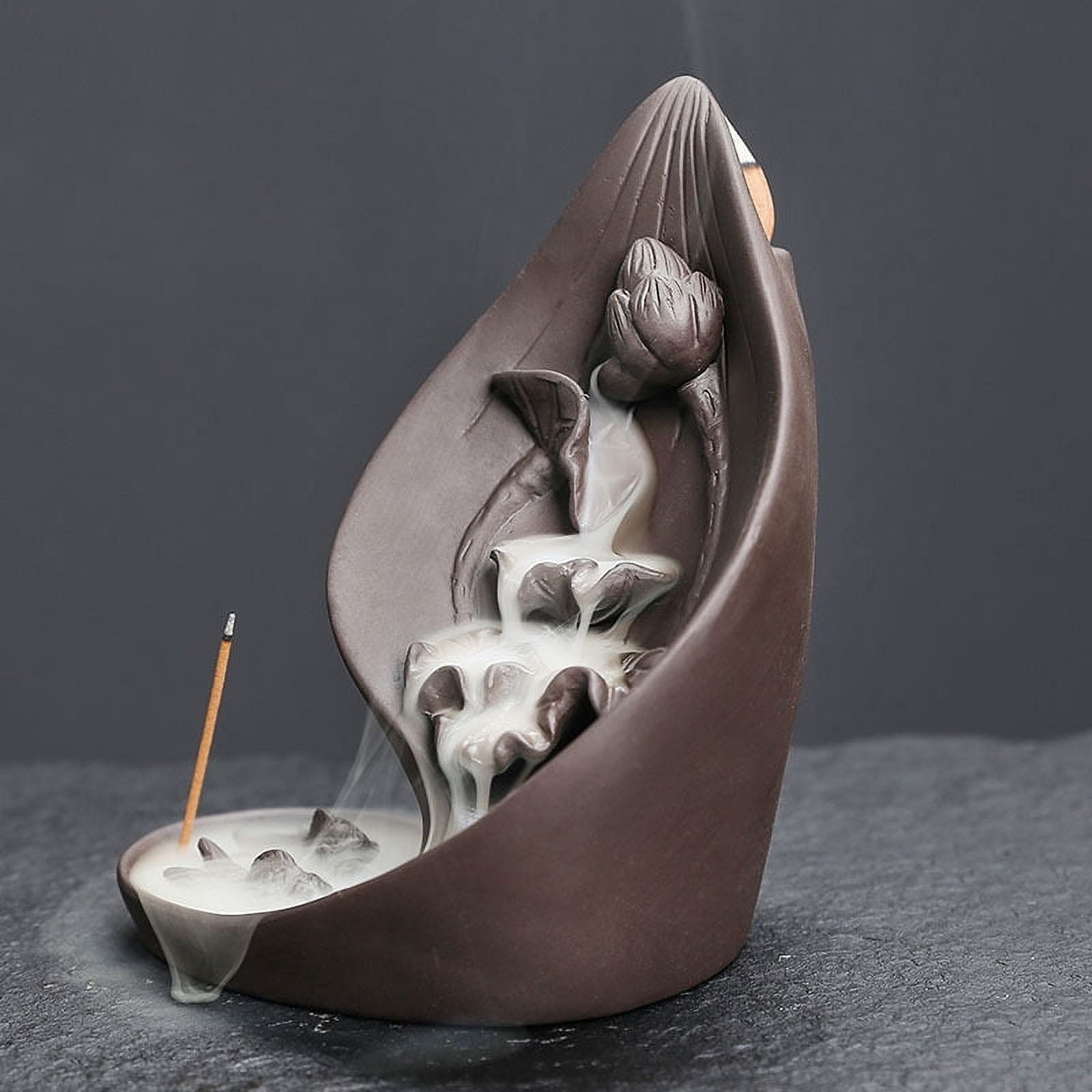 Purple Clay Backflow Incense Holder Creative Lotus Leaf Smoked Aroma Burner Waterfall Incense Burner Home Decoration Craft