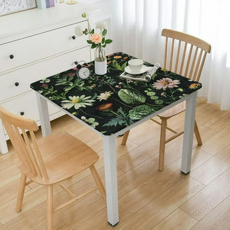 

ONETECH Flowers Leaves Vintage Square Fitted Tablecloth 100% Polyester Fiber 36*36