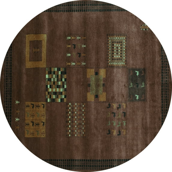 Ahgly Company Indoor Round Abstract Turquoise Blue Contemporary Area Rugs, 4' Round