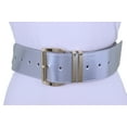 thumbnail image 5 of Women Fashion Belt Hip Waist Shiny Silver Faux Leather Gold Metal Buckle Plus Size, 5 of 9