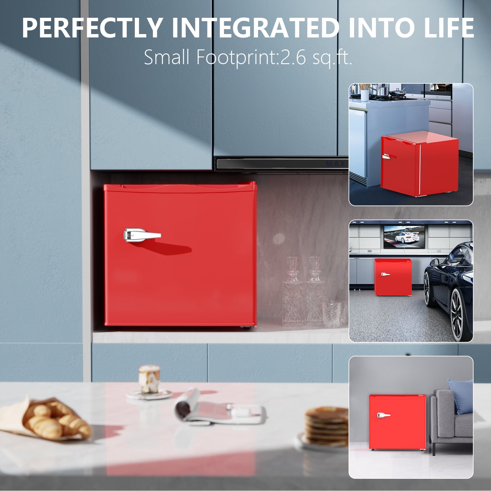 KNDKO Upright Freezer, 1.2 Cu.ft Small Freezer with Adjustable Thermostat & Removable Shelves, Stand Up Freezer for Home/Office, Red