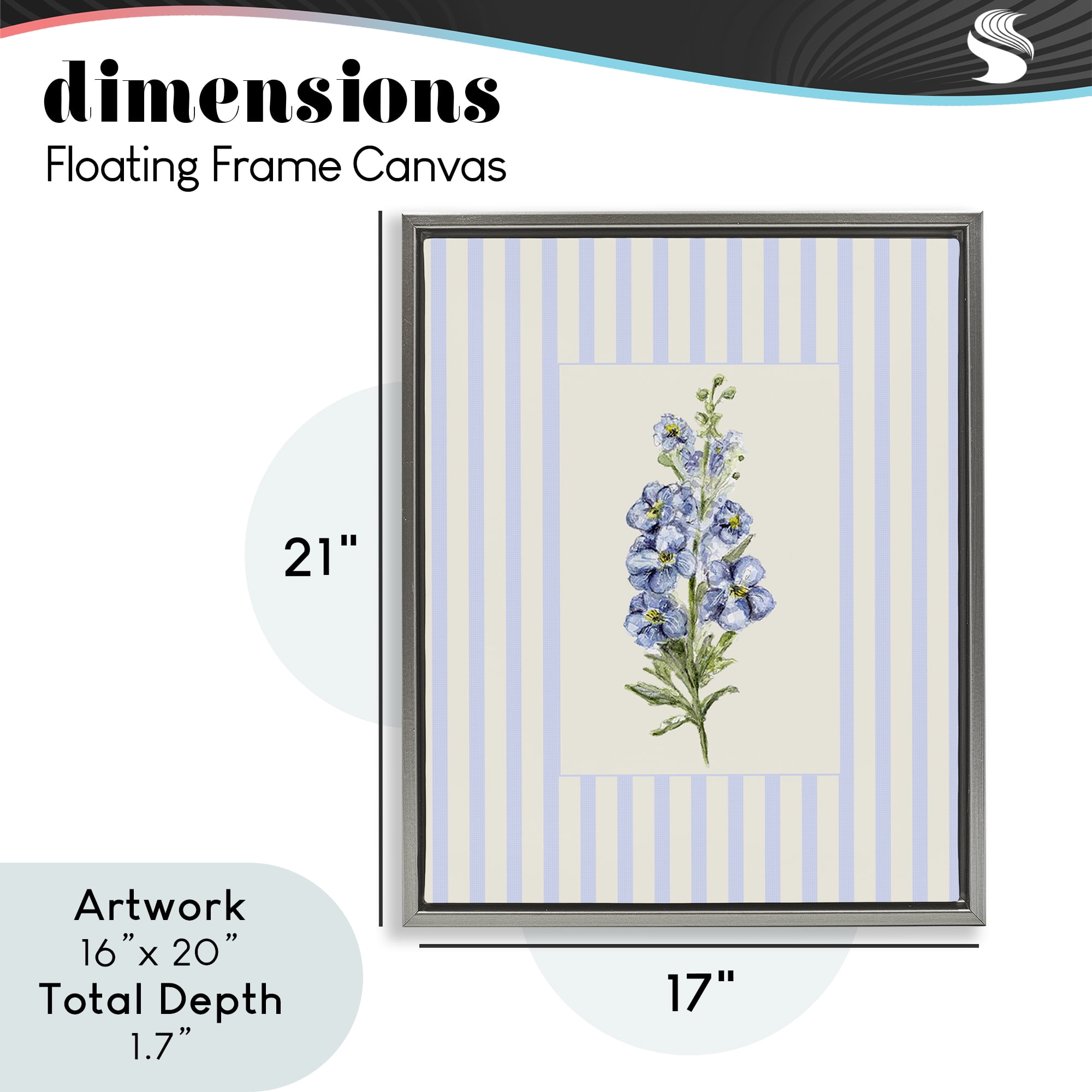 Blue Stripe Larkspur Gray Framed Floater Canvas Wall Art, design by Lisa Wehmeyer