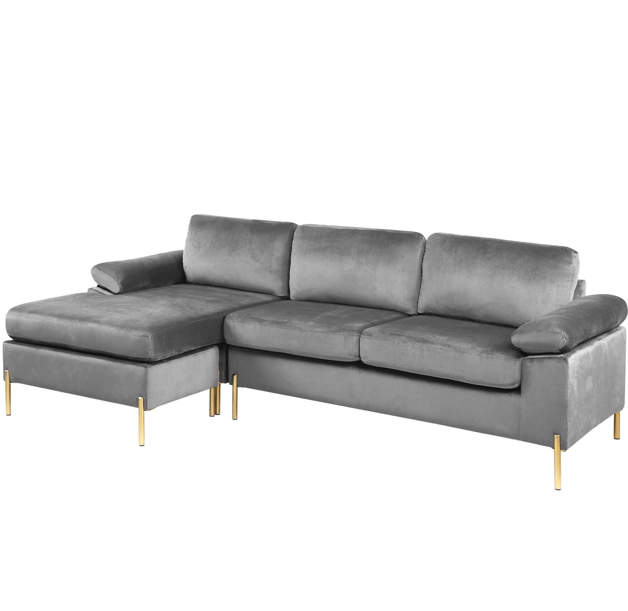 Aukfa 101" Velvet Sectional Sofa Pillow Top Arm Sleeper Couch for Living Room, Gray