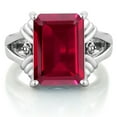 thumbnail image 2 of Gem Stone King 8.03 Cttw Red Created Ruby and White Diamond Engagement Ring for Women | 925 Sterling Silver | Gemstone July Birthstone | Emerald Cut 14X10MM (Size 6), 2 of 5