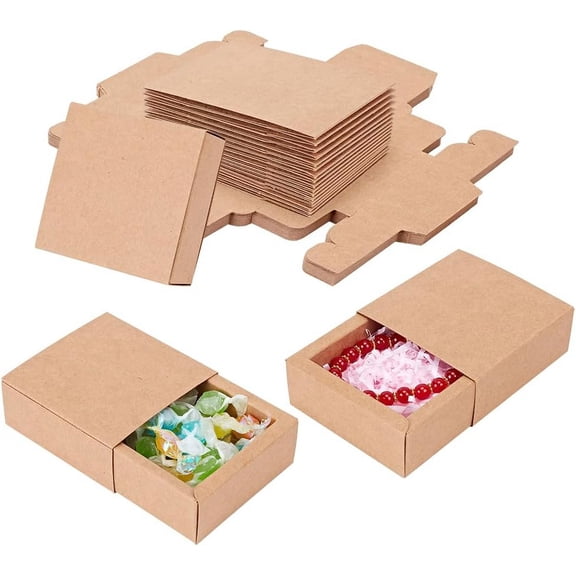 20 Pack Kraft Paper Drawer Box Festival Gift Wrapping Boxes Soap Jewelry Candy Weeding Party Favors Gift Packaging Boxes - Brown (3.26x3.26x1.3) diy