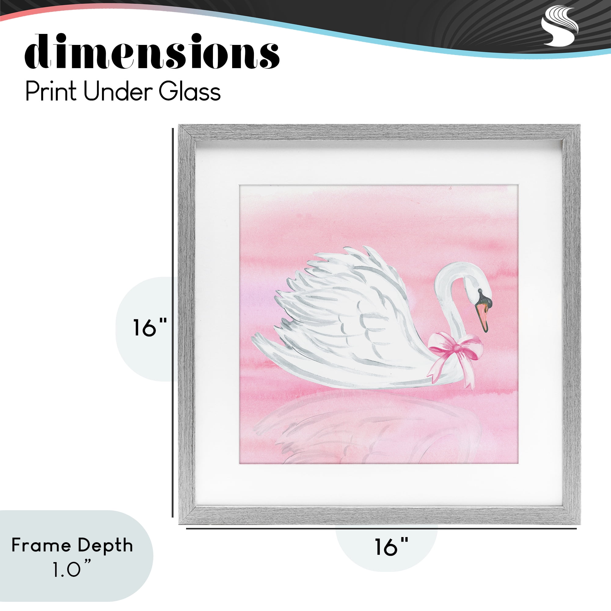 Stupell Industries Pink Bow Swan Gray Framed Print Under Glass, design by Corinne Haig