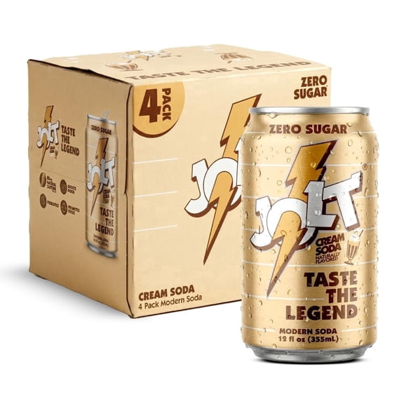 JOLT Modern Soda - Cream Soda, Zero Sugar, 80mg Caffeine, Vitamins B6 B12 B5, Prebiotics, Taurine, Alpha GPC, Green Coffee Bean Caffeine, No Fruit Juice, 1g Prebiotic Fiber, 12 fl oz (4 cans)