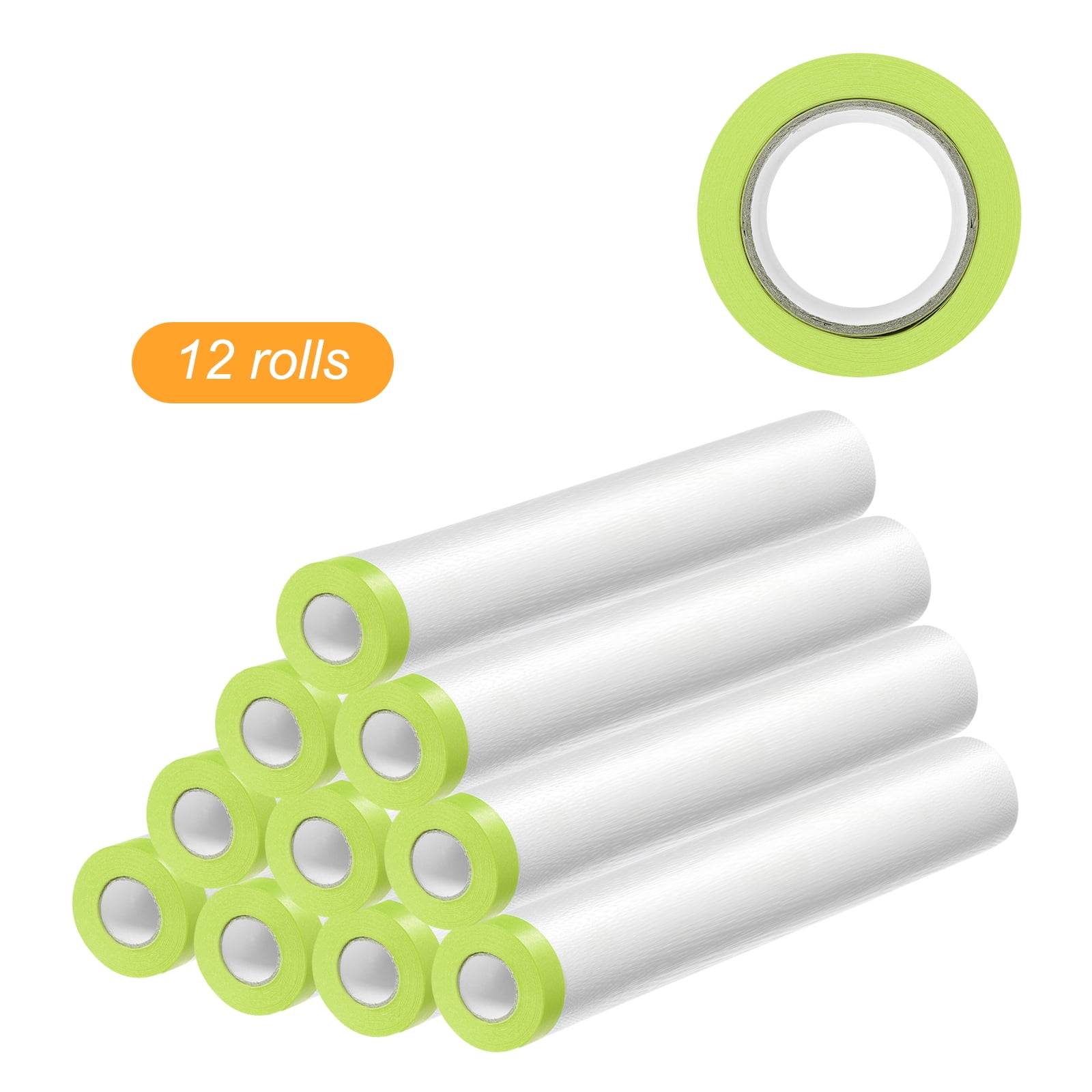 Uxcell 12 Rolls Pre-Taped Masking Film 70.9"x65.6ft Tape and Drape Painters Plastic Drop Cloth Film, Green