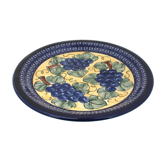 Blue Rose Polish Pottery Grapes Dinner Plate with Cobalt Rim