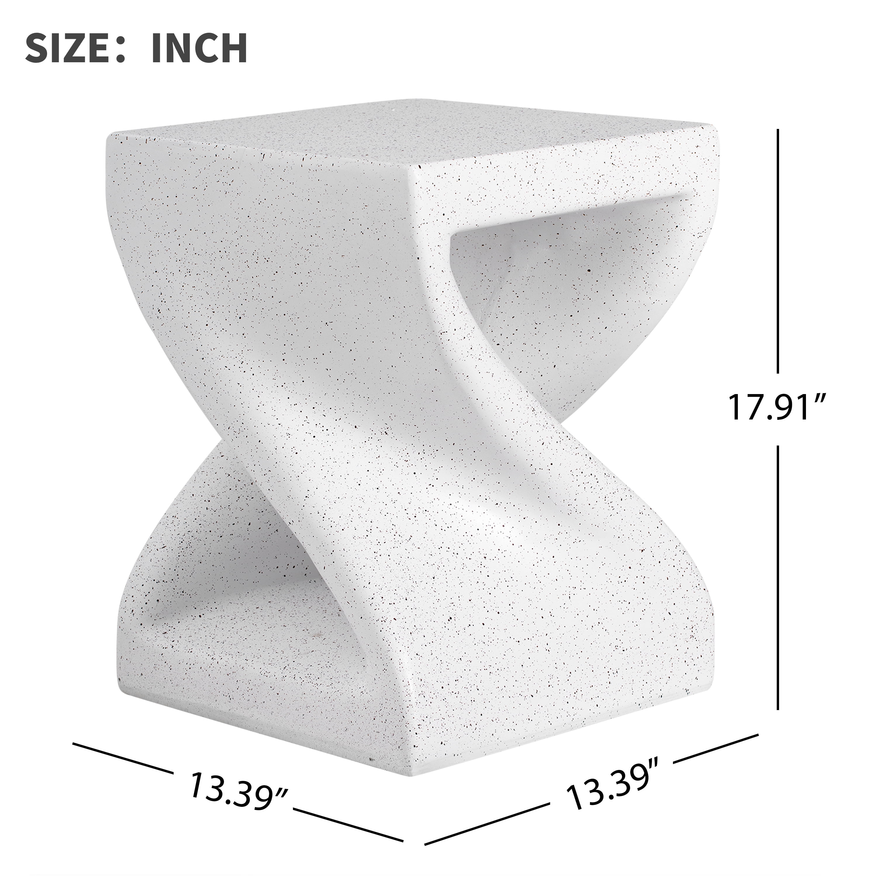 Twisted Base Side Table, Outdoor White Marble Terrazzo Speckled End Table for Patio Garden, White Marble