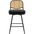thumbnail image 6 of Bar Stools Set of 2 Swivel Upholstered Counter Height Bar Stools 26"Faux Leather Barstools with Rattan Back&Metal Footrest Comfortable Kitchen Island Chairs Black, 6 of 7