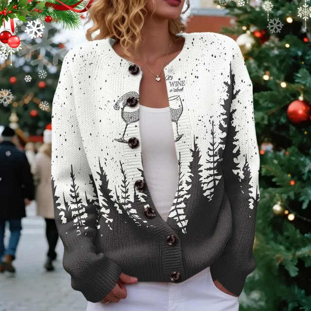 Chandails d'Hiver Grande Taille pour Femmes Mode Décontractée Imprimé de Noël Cardigan Veste Gris G