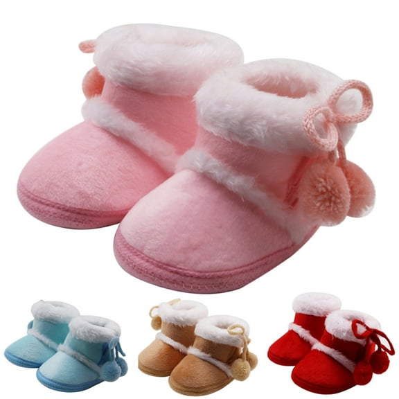 URMAGIC Baby Girls Plush Ball Cotton Booties First Walkers Outdoor Snow Shoes Toddler Warm Boots