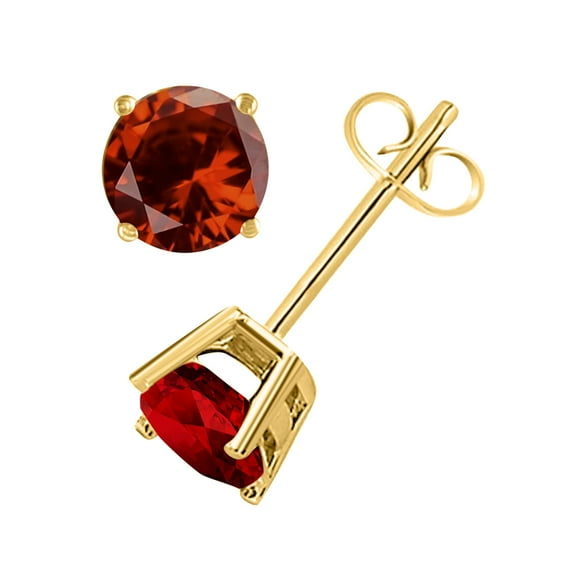 Mauli Jewels Ear Rings for Women 2.7 Carat 7MM Round Shape Garnet Earrings Carat 14k Yellow Gold 4-prong