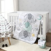 The Peanutshell Grey and Mint Elephant Dreams 5 Piece Crib Bedding Set for Baby Boys or Girls, Nursery Set with Blanket