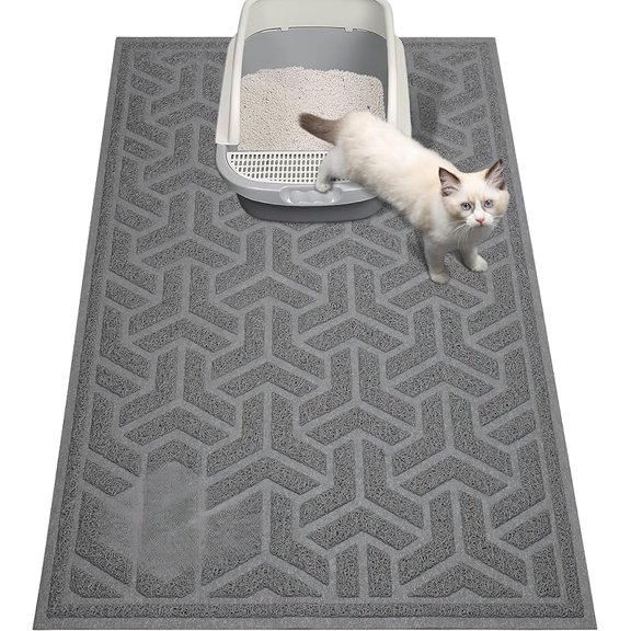 Cat Litter Mat, Litter Trapping Mat Soft on Kitty Paws, Large Litter Box Mat 35" x 24" Scatter Control for Cat Litter, Waterproof and Extra Large Litter Box Carpet