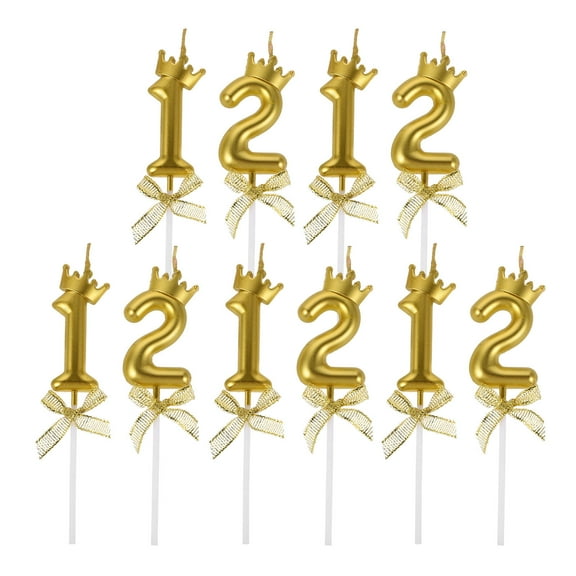 OFFIGAM 12pcs Gold Number Birthday Candles for Milestone Celebrations Elegant Crown and Bowknot Design