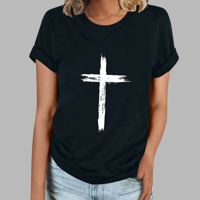 Fiudx Camisetas para Mujer Camiseta Informal de Manga Corta con Cuello Redondo Estampada para Mujer