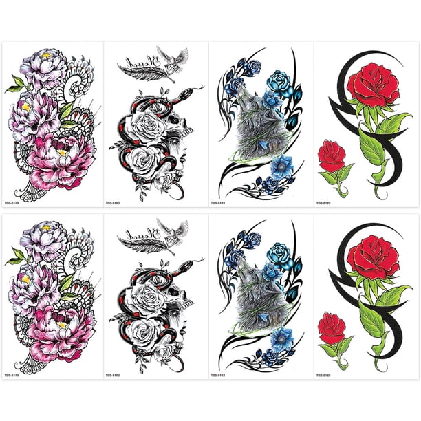 8 hojas de tatuajes temporales para mujeres, patrón sexy, pegatinas de mangas de tatuajes temporales falsos