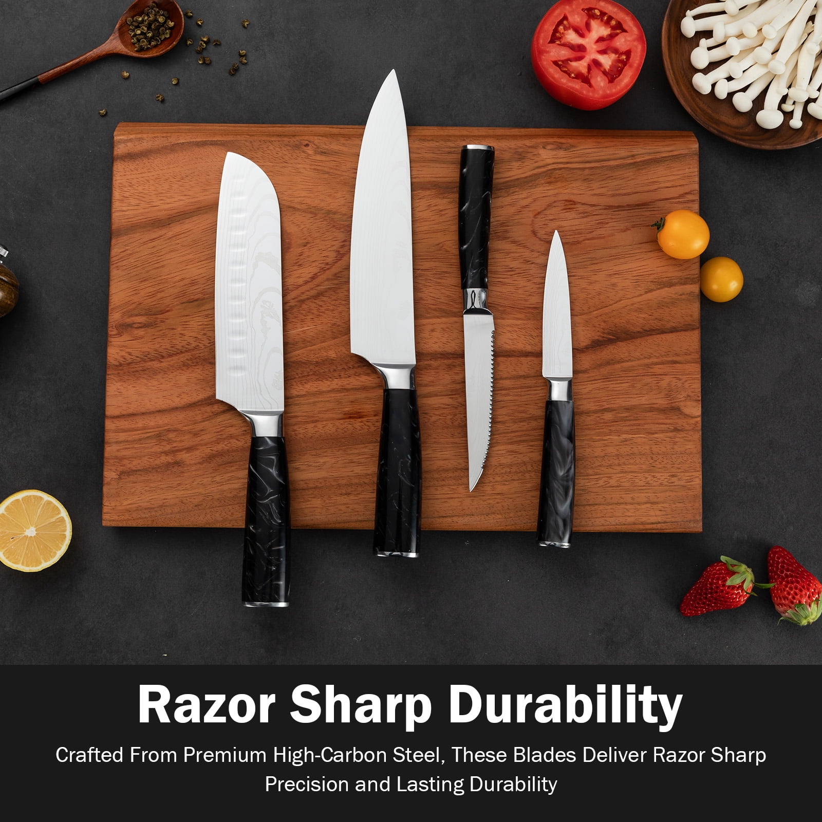 Pechvin Premium 4-Piece Kitchen Knife Set, High-Carbon Stainless Steel, Ultra Sharp, Ergonomic Handle, Rust-Resistant