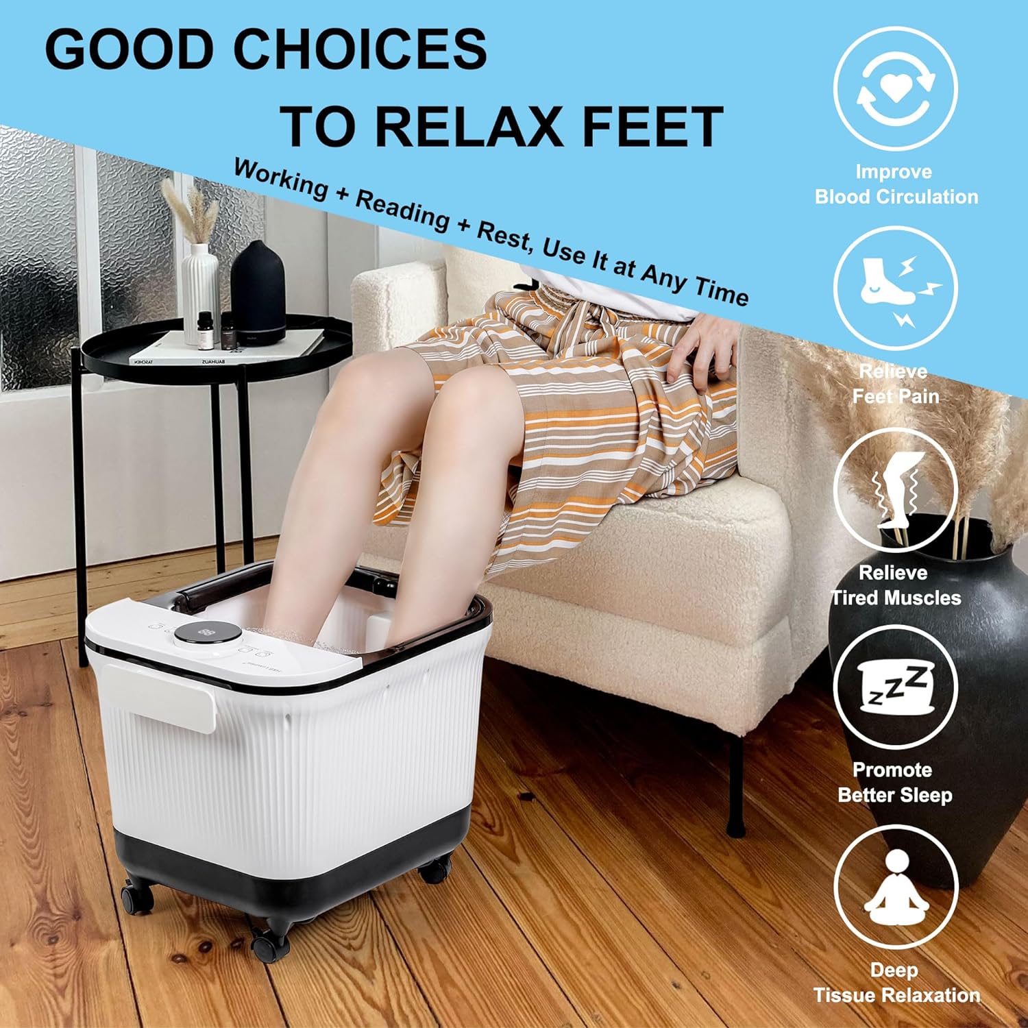 Foot Spa Massager with Heat for Stress Relief, Feet Bath with Motorized Rollers and Shower, Temperature Control, Timer and LCD Display, Ideal for Wife Mother Mom Father Husband, White
