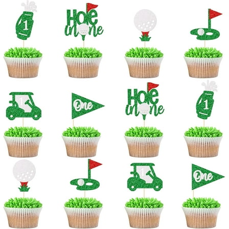 Golf 1st Birthday Cupcake Toppers, Golf 1st Birthday Party Decorations, Golf Themed First Birthday Cupcake Toppers, Baby 1st Birthday Party Decor, 24Pcs