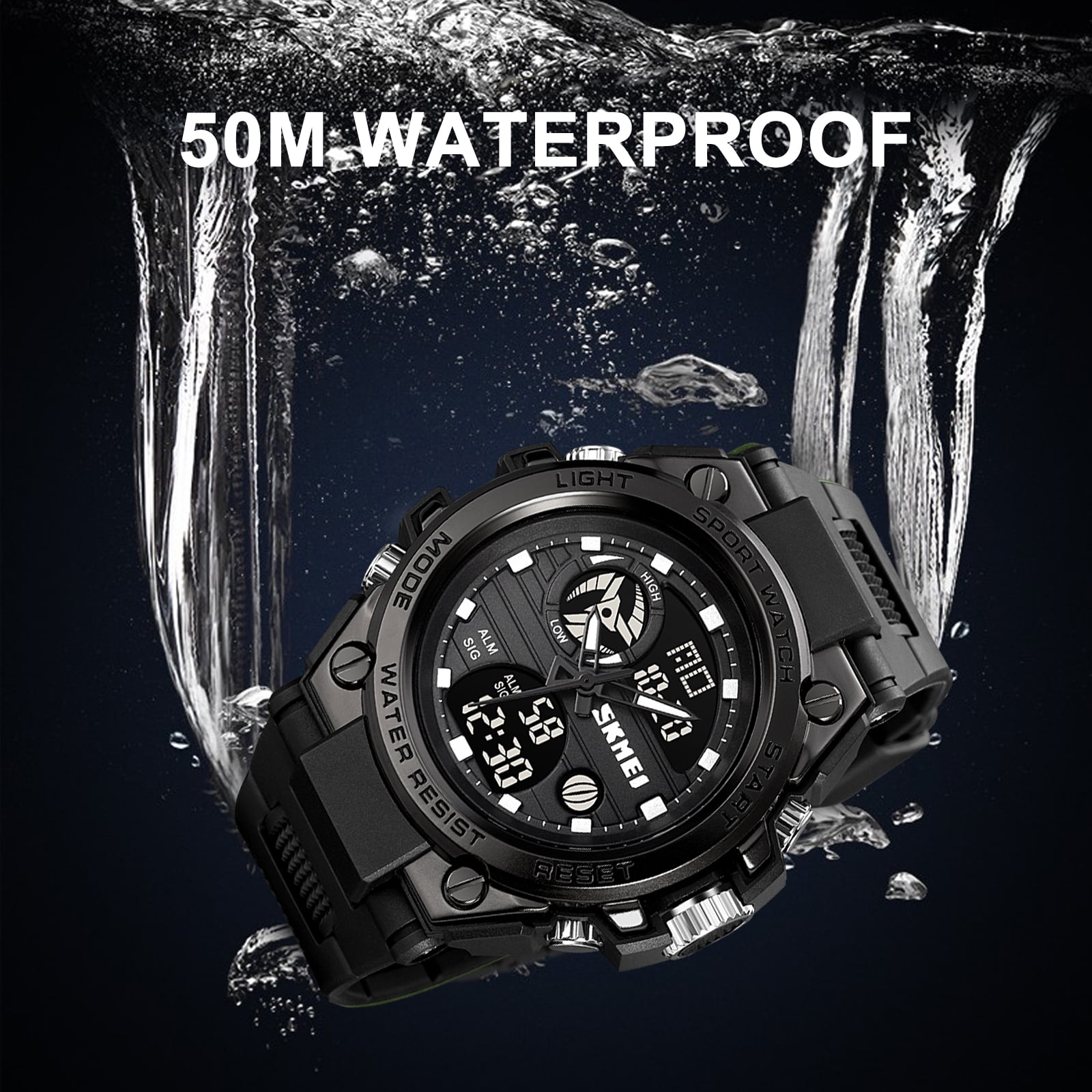 SKMEI Mens Digital Watch Sport Waterproof Watch Analog Military Tactical Watches LED Backlight Alarm Stopwatch Wrist Big Face Watches