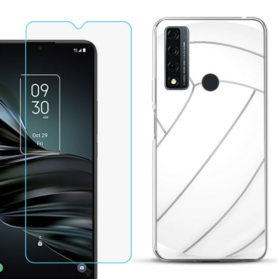 Slim-Fit Fashion Phone Case for TCL 20 XE, with Tempered Glass Screen Protector, by OneToughShield ® - Volleyball