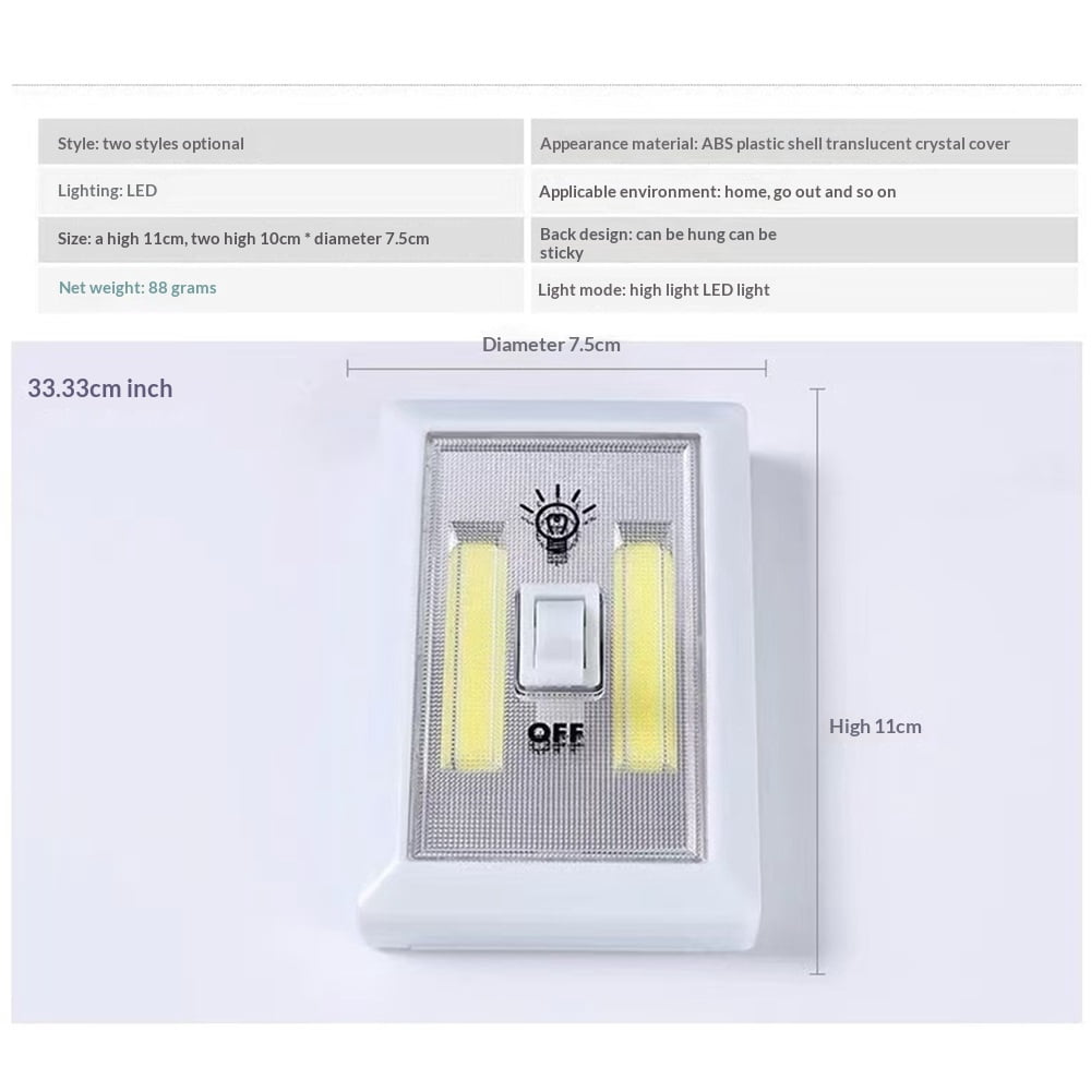 Night Light Switch, Wireless COB LED Switch Light, Under Cabinet, Shelf, Closet, Garage, Kitchen, Stairwell and Emergency, Battery Operated, 4 Pack
