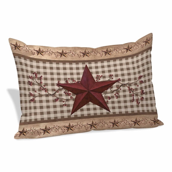 Texas Star Vintage Pillow Covers, Linen Long Throw Pillow Case, Brown Checkered Berry Farmhouse Holiday Pillow Protector Decorative Cushion Cover for Living Room/Bedroom 20" x 26"