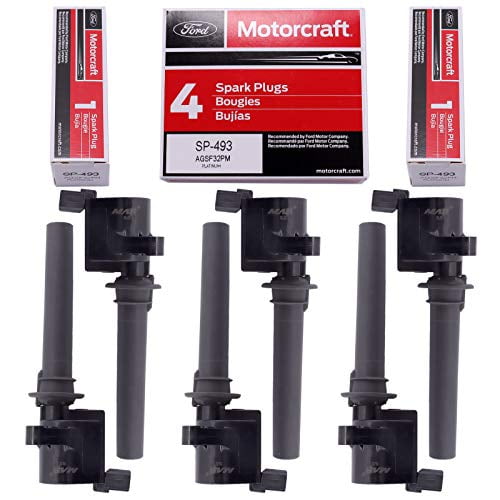 MAS Set of 6 Ignition Coil and 6 Motorcraft SP493 Spark Plugs DG513 DG500 SP493 C1458 FD502 UF406 C1387 FD495 compatible with Ford Mazda Mercury 3.0 V6 DG-500