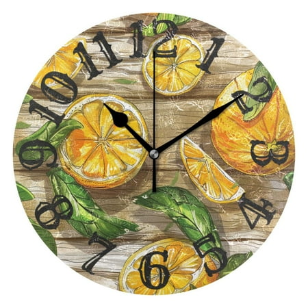 Lemons and Leaves 10 inch Wall Clocks Non Ticking Easy to Read Battery Decorative for Home Bathroom Kitchen Bedroom Living Room