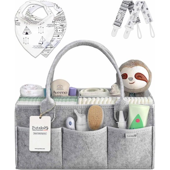 Putska Organisateur de Porte-Couches pour Bébé - Registre de Cadeaux pour Shower de Bébé, Organisateur de Chambre de Bébé, Organisateur Neutre pour Table à Langer avec Bavoirs et Pinces à Suce (Ensemble de Porte-Couches)