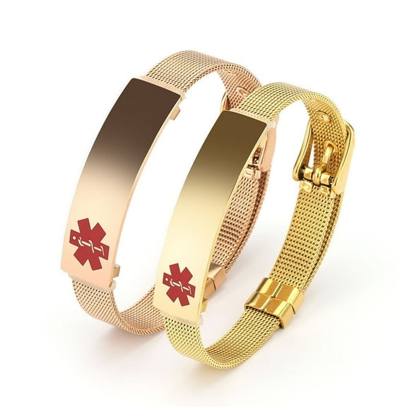 Vagzen Stainless steel Medical Alert ID Bracelet for Men, Engraving Customized now, Set of 2