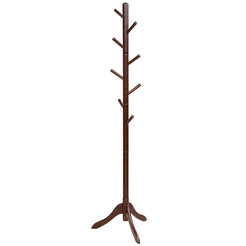 Costway Wooden Coat Rack Stand Entryway Hall Tree 2 Adjustable Height w